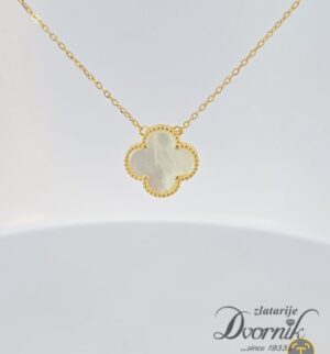 Srebreni lanac s motivom djeteline - 18kt pozlata - Madre perla